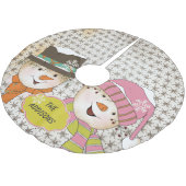 ヴィンテージの雪だるまのカップルの休日の木のスカート ブラッシュドポリエステルツリースカート (アングル)