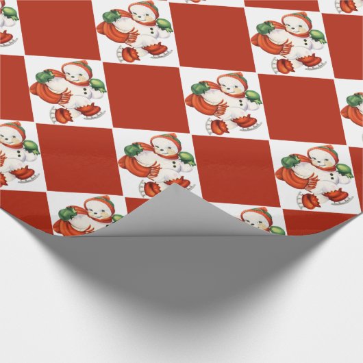 ヴィンテージの雪だるまのクリスマスの包装紙 ラッピングペーパー (角)