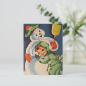 ヴィンテージの雪だるまの子供のホリデー ポストカード (スタンド正面)