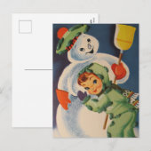 ヴィンテージの雪だるまの子供のホリデー ポストカード (正面/裏面)