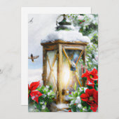 ヴィンテージの雪のランタン　お手頃なクリスマス シーズンカード (正面/裏面)