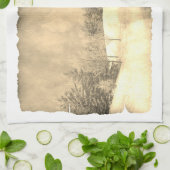 ヴィンテージの雪の上の冬の風景のパーチメント キッチンタオル (折り畳み)