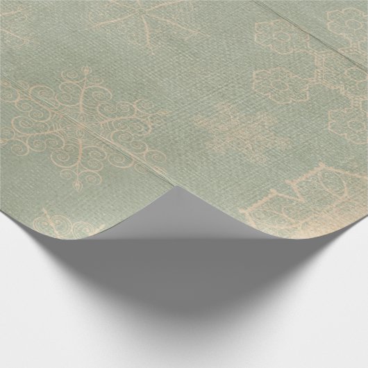 ヴィンテージの雪片の素朴な冬のティール（緑がかった色）ブルークリーム ラッピングペーパー (角)