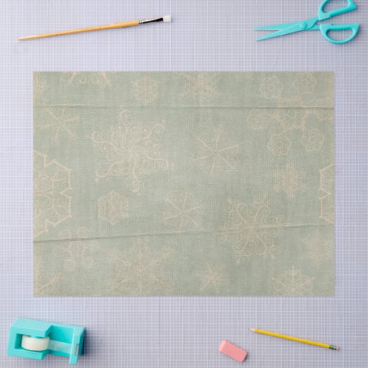 ヴィンテージの雪片の素朴な冬のティール（緑がかった色）ブルークリーム 薄葉紙 (クラフト)