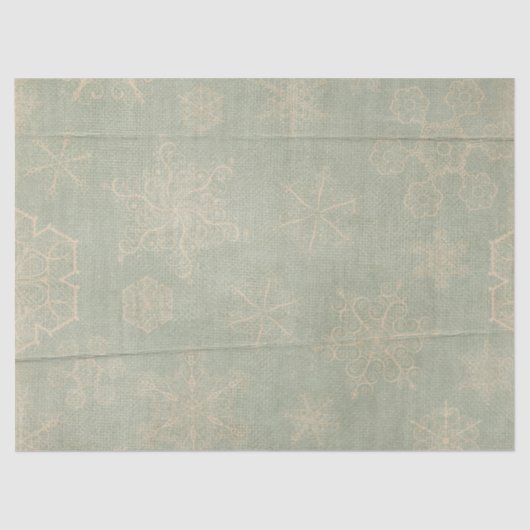 ヴィンテージの雪片の素朴な冬のティール（緑がかった色）ブルークリーム 薄葉紙 (正面)