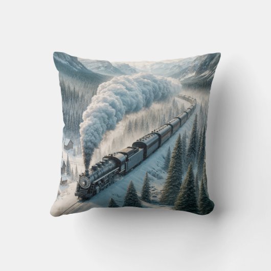 ヴィンテージの雪谷の蒸気機関車 クッション (裏面)