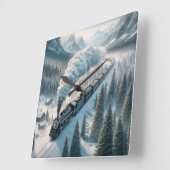 ヴィンテージの雪谷の蒸気機関車 スクエア壁時計 (傾斜)