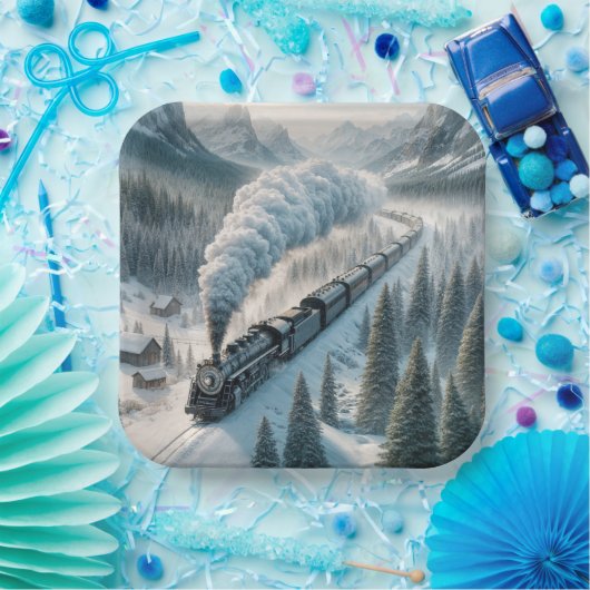 ヴィンテージの雪谷の蒸気機関車 ペーパープレート (パーティー)