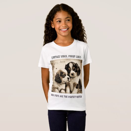 ヴィンテージの雰囲気、毛皮の愛:子犬の愛Tシャツ Tシャツ (正面フル)