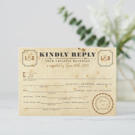 ヴィンテージの電報の解放の応答カード 出欠カード (スタンド正面)