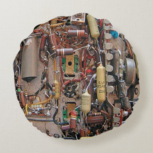 ヴィンテージの電子工学の抵抗器コンデンサーおよびワイヤー ラウンドクッション (裏面)