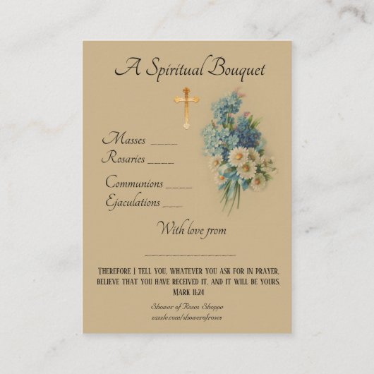 ヴィンテージの霊的花束の祈りの言葉の神聖なカード 名刺 (裏面)