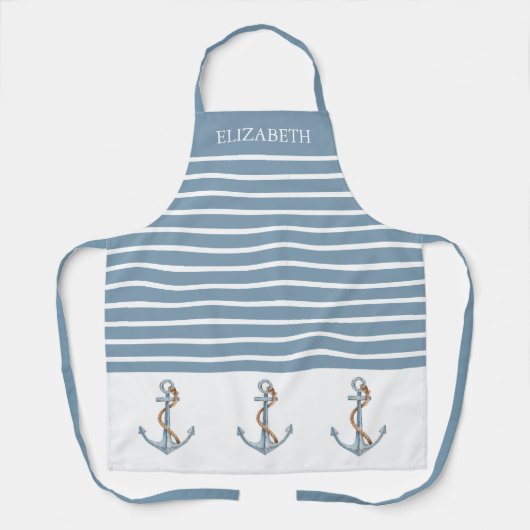 ヴィンテージの青いかりストライプオンパーソナライズされた エプロン (正面)