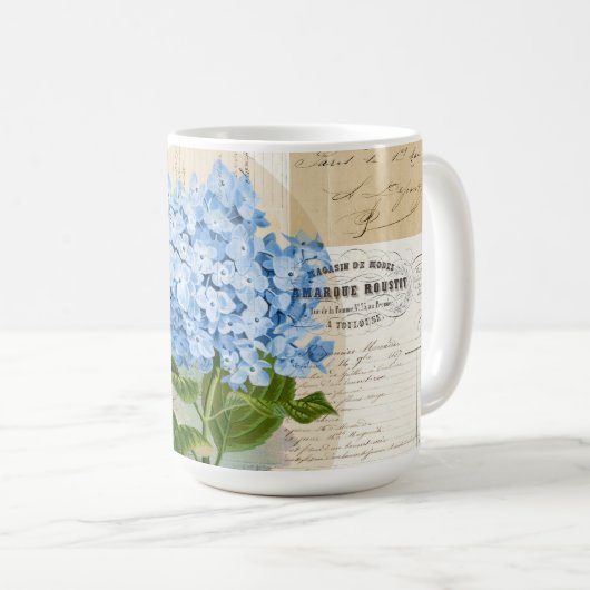 ヴィンテージの青いアジサイのフランスのな短命なもののマグ コーヒーマグカップ (正面右)