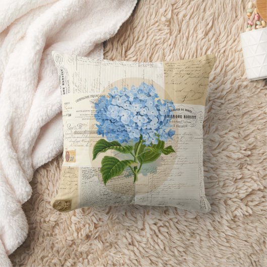 ヴィンテージの青いアジサイのフランスのな短命なものの枕 クッション (ブランケット)