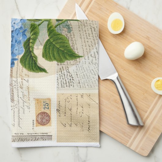 ヴィンテージの青いアジサイのフランスのな短命なものタオル キッチンタオル (四つ折り)