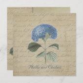 ヴィンテージの青いアジサイの結婚式 招待状 (正面/裏面)