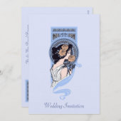 ヴィンテージの青いアールヌーボーの美しいの結婚式招待状 招待状 (正面/裏面)