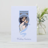 ヴィンテージの青いアールヌーボーの美しいの結婚式招待状 招待状 (スタンド正面)