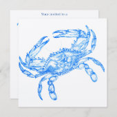 ヴィンテージの青いカニ 招待状 (正面/裏面)