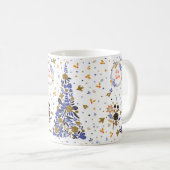 ヴィンテージの青いクリスマスバードフラワーツリー コーヒーマグカップ (正面右)