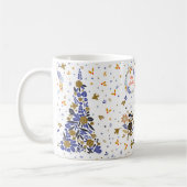 ヴィンテージの青いクリスマスバードフラワーツリー コーヒーマグカップ (左)