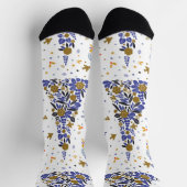 ヴィンテージの青いクリスマスバードフラワーツリー ソックス (上部)