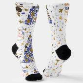 ヴィンテージの青いクリスマスバードフラワーツリー ソックス (傾斜あり)