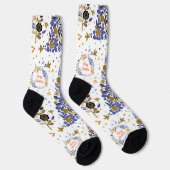 ヴィンテージの青いクリスマスバードフラワーツリー ソックス (右)