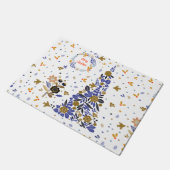 ヴィンテージの青いクリスマスバードフラワーツリー ドアマット (アングル)