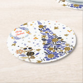 ヴィンテージの青いクリスマスバードフラワーツリー ラウンドペーパーコースター (アングル)