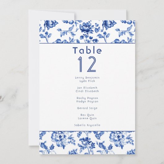 ヴィンテージの青いソフトフローラ表の座席表 招待状 (裏面)