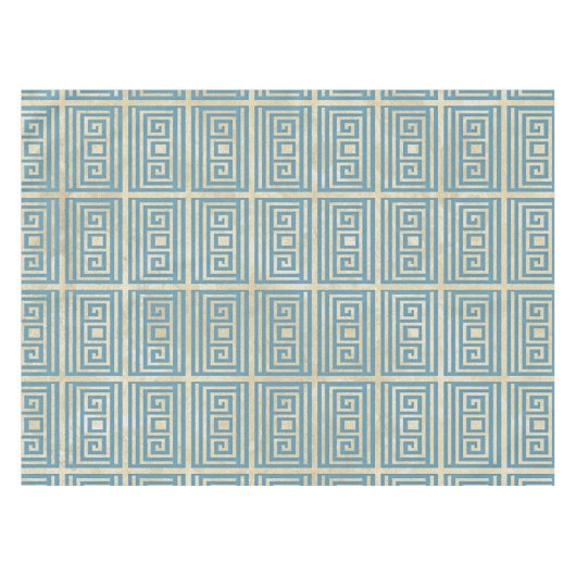 ヴィンテージの青いタイルのギリシャの雷文パターン テーブルクロス (正面(横))
