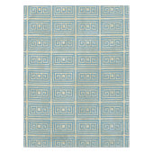 ヴィンテージの青いタイルのギリシャの雷文パターン テーブルクロス (正面)