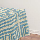 ヴィンテージの青いタイルのギリシャの雷文パターン テーブルクロス (インサイチュ)