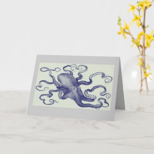 ヴィンテージの青いタコカード カード (黄色い花)