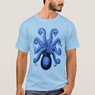 ヴィンテージの青いタコ1の下側 Tシャツ
