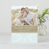 ヴィンテージの青いタンのダマスク織の写真の駆け落ちカード 案内状 (スタンド正面)