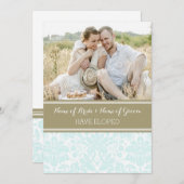 ヴィンテージの青いタンのダマスク織の写真の駆け落ちカード 案内状 (正面/裏面)