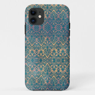 ヴィンテージの青いダマスク織の花のグランジなiPhoneの場合 iPhone 11 ケース