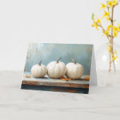 ヴィンテージの青いテーブル上の白いかぼちゃ カード (黄色い花)