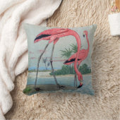 ヴィンテージの青いピンクの熱帯フラミンゴの古い絵画 クッション (ブランケット)