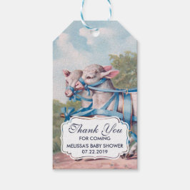 ヴィンテージの青いリボンの子羊ストライプありがとう ギフトタグ