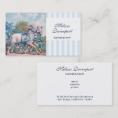 ヴィンテージの青いリボンの子羊ストライプ 名刺 (正面/裏面)