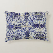 ヴィンテージの青い白いタイルパターン アクセントクッション (正面)