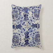 ヴィンテージの青い白いタイルパターン アクセントクッション (正面(垂直))