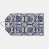 ヴィンテージの青い白いタイルパターン ギフトタグ (裏面横)