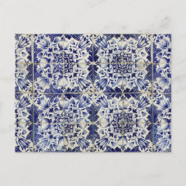 ヴィンテージの青い白いタイルパターン シーズンポストカード