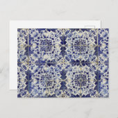 ヴィンテージの青い白いタイルパターン シーズンポストカード (正面/裏面)