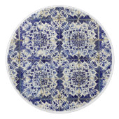 ヴィンテージの青い白いタイルパターン セラミックノブ (正面)